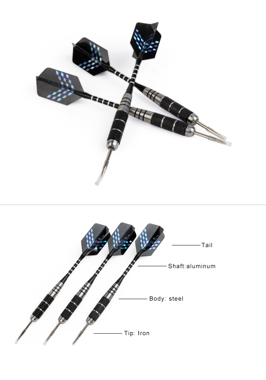 3pc Professional 22 Grams 15.5cm Steel Tip Darts Set Brass Darts Needle Darts High Quality Darts for Games Dart Flights Game