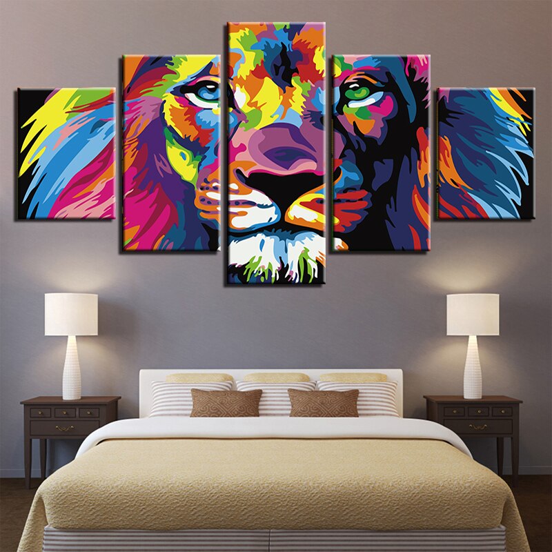 CHENISTORY Frameless 5 Panels Colorful Lion DIY Painting By Numebrs Kits Modern Wall Art Picture Canvas Painting For Living Room