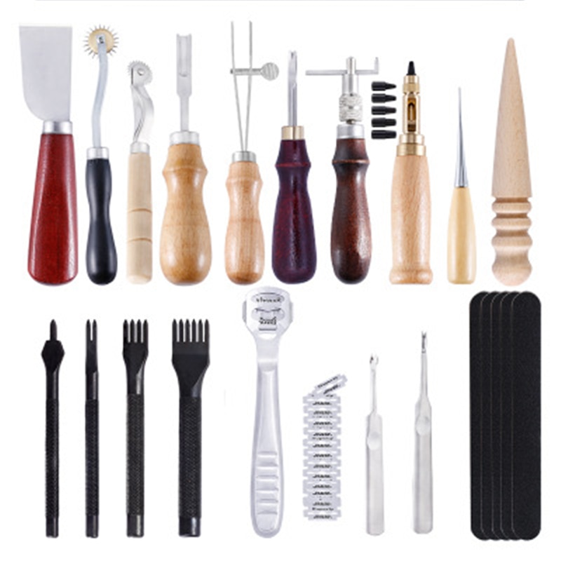 Professional Leather Craft Tools Kit Hand Sewing Stitching Punch Carving Work Saddle Leather craft Accessories