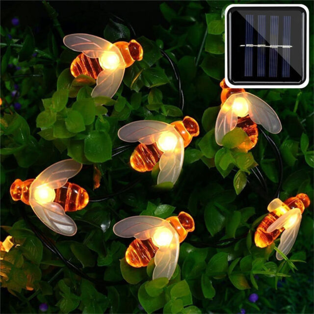 New Solar Powered Cute Honey Bee Led String Fairy Light 20leds 50leds Bee Outdoor Garden Fence Patio Christmas Garland Lights Home and Garden